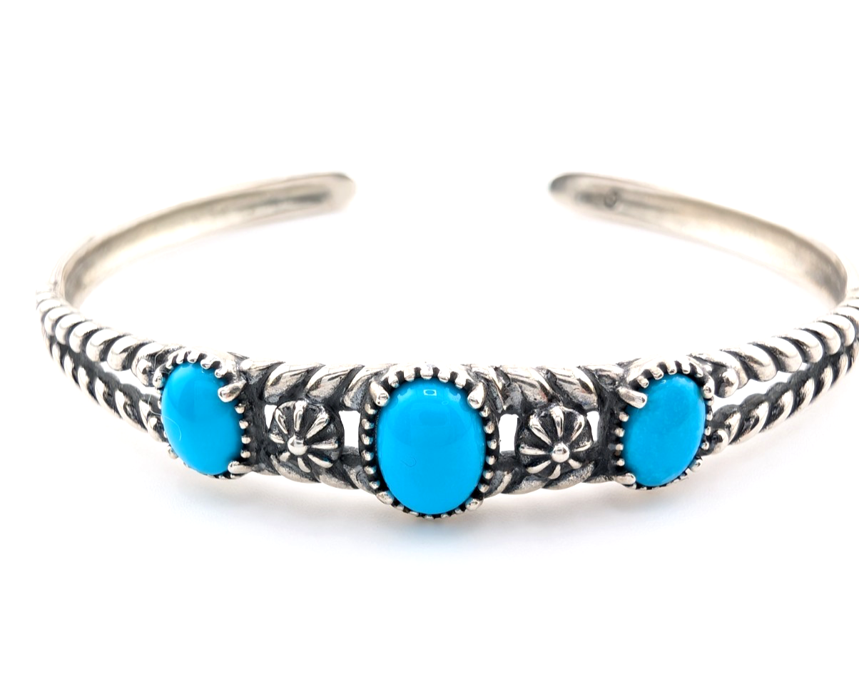 Carolyn Pollack Sterling Silver 925 3 Turquoise Cuff Bracelet 17569 - Image 2