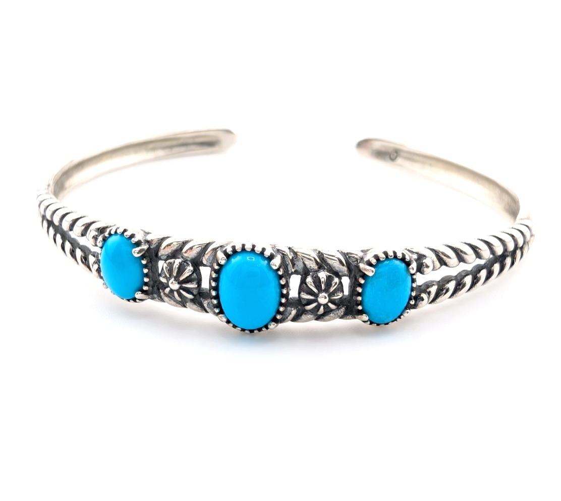 Carolyn Pollack Sterling Silver 925 3 Turquoise Cuff Bracelet 17569 - Image 6