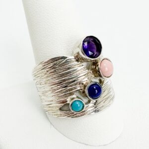 Jay King Sterling Silver 925 Multi Gemstone Wide Band Ring O361