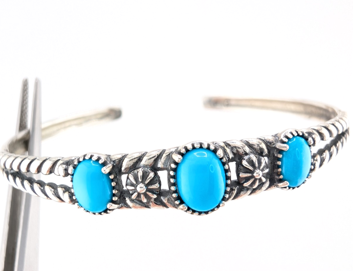 Carolyn Pollack Sterling Silver 925 3 Turquoise Cuff Bracelet 17569 - Image 7