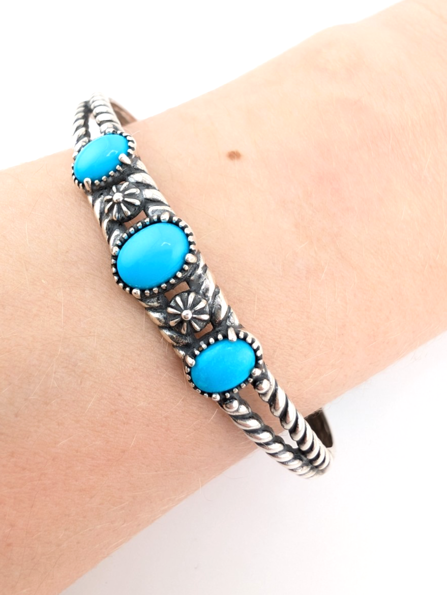 Carolyn Pollack Sterling Silver 925 3 Turquoise Cuff Bracelet 17569 - Image 8