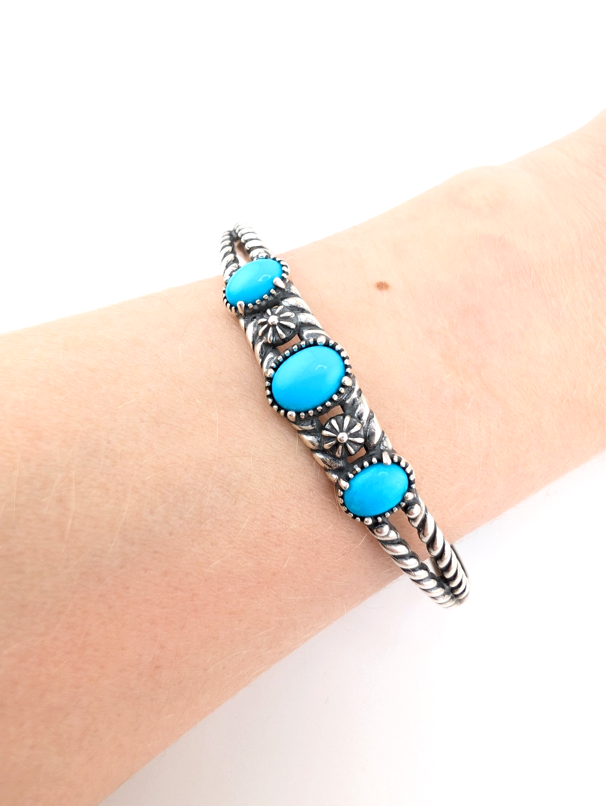 Carolyn Pollack Sterling Silver 925 3 Turquoise Cuff Bracelet 17569 - Image 9