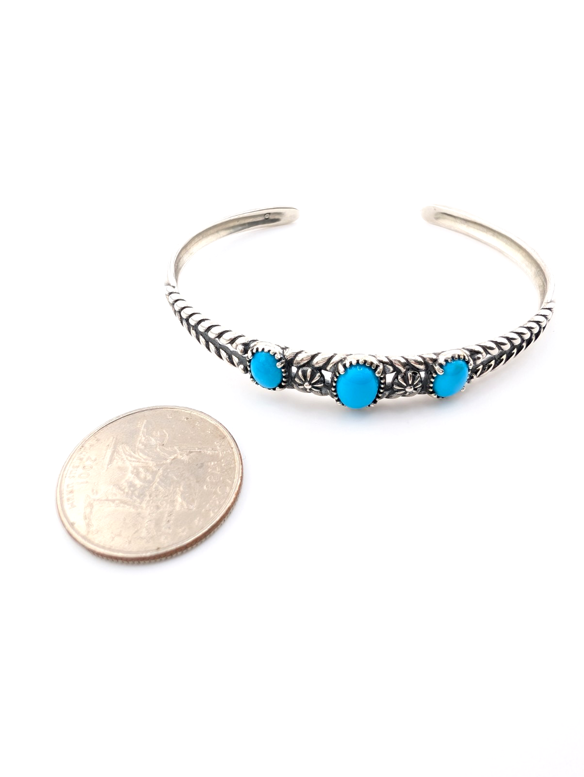 Carolyn Pollack Sterling Silver 925 3 Turquoise Cuff Bracelet 17569 - Image 13