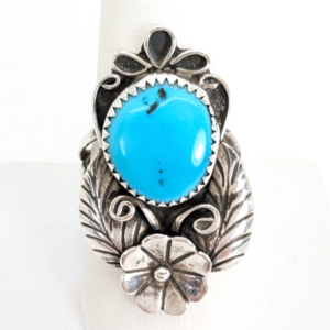 Sterling Silver 925 Ring 8.5 Turquoise "E" Stamped 11685