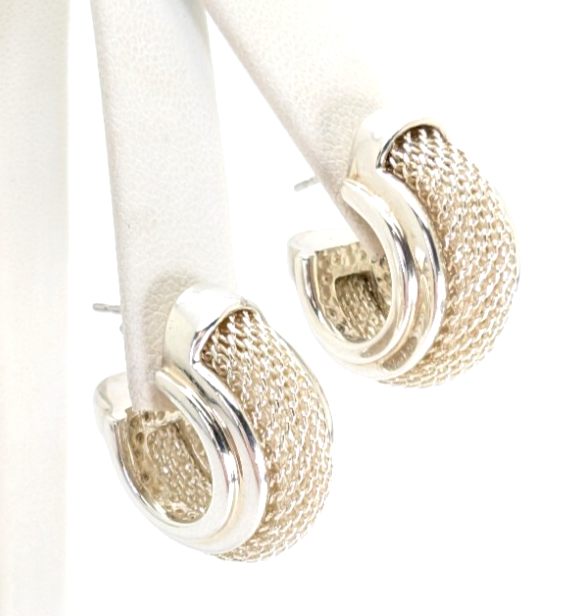 Sterling Silver 925 Earrings ESPO Mesh J Hoops R532- FOX1469 - Image 2