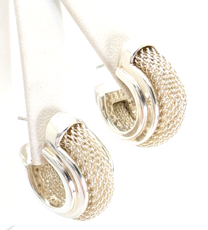 Sterling Silver 925 Earrings ESPO Mesh J Hoops R532- FOX1469 - Image 4