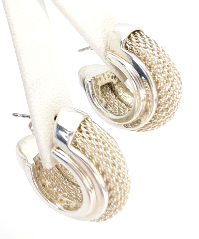 Sterling Silver 925 Earrings ESPO Mesh J Hoops R532- FOX1469 - Image 6