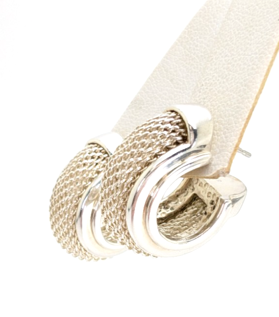 Sterling Silver 925 Earrings ESPO Mesh J Hoops R532- FOX1469 - Image 7