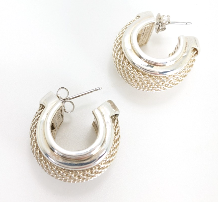 Sterling Silver 925 Earrings ESPO Mesh J Hoops R532- FOX1469 - Image 8