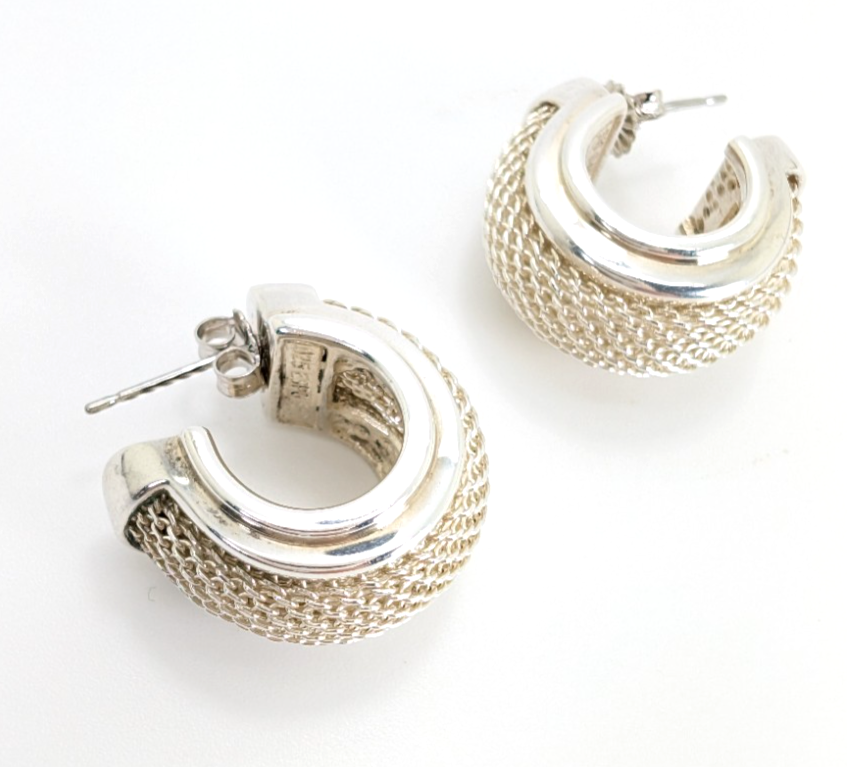 Sterling Silver 925 Earrings ESPO Mesh J Hoops R532- FOX1469 - Image 9