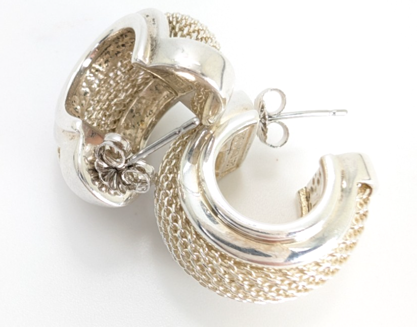 Sterling Silver 925 Earrings ESPO Mesh J Hoops R532- FOX1469 - Image 10