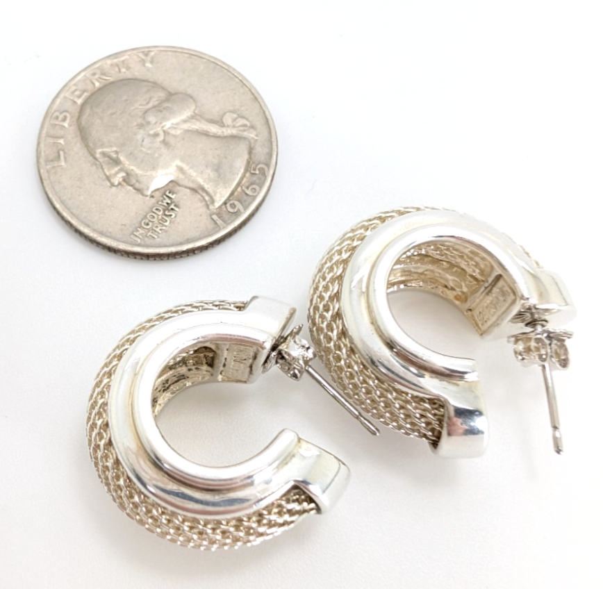 Sterling Silver 925 Earrings ESPO Mesh J Hoops R532- FOX1469 - Image 14