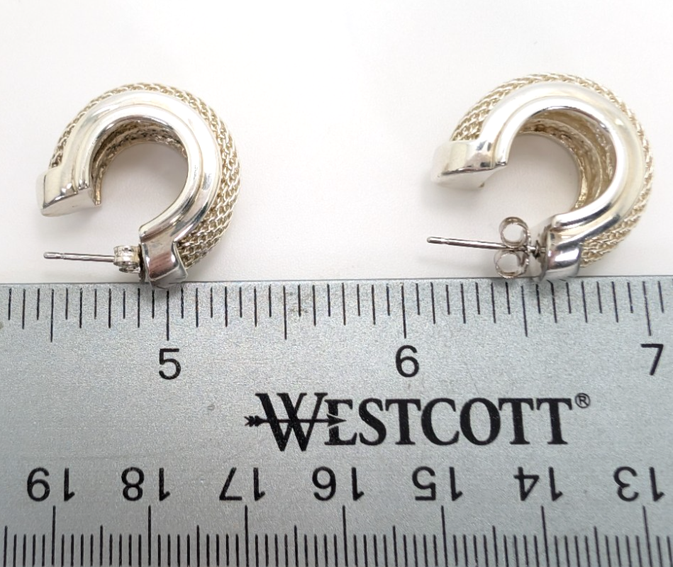 Sterling Silver 925 Earrings ESPO Mesh J Hoops R532- FOX1469 - Image 15