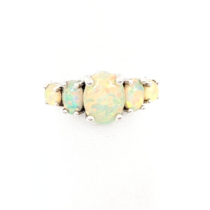 Sterling Silver 925 6.75 Ring 5 Graduated Oval Yellow Opal 11437