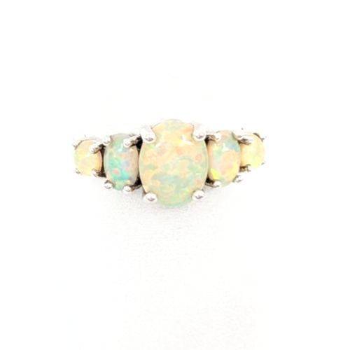 Sterling Silver 925 6.75 Ring 5 Graduated Oval Yellow Opal 11437