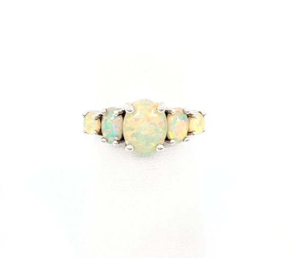 Sterling Silver 925 6.75 Ring 5 Graduated Oval Yellow Opal 11437 - Image 2