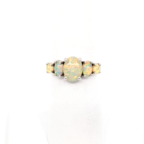 Sterling Silver 925 6.75 Ring 5 Graduated Oval Yellow Opal 11437 - Image 3