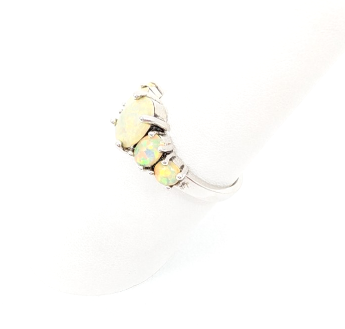 Sterling Silver 925 6.75 Ring 5 Graduated Oval Yellow Opal 11437 - Image 4