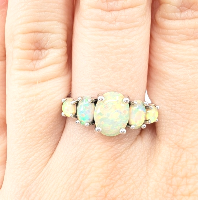 Sterling Silver 925 6.75 Ring 5 Graduated Oval Yellow Opal 11437 - Image 6