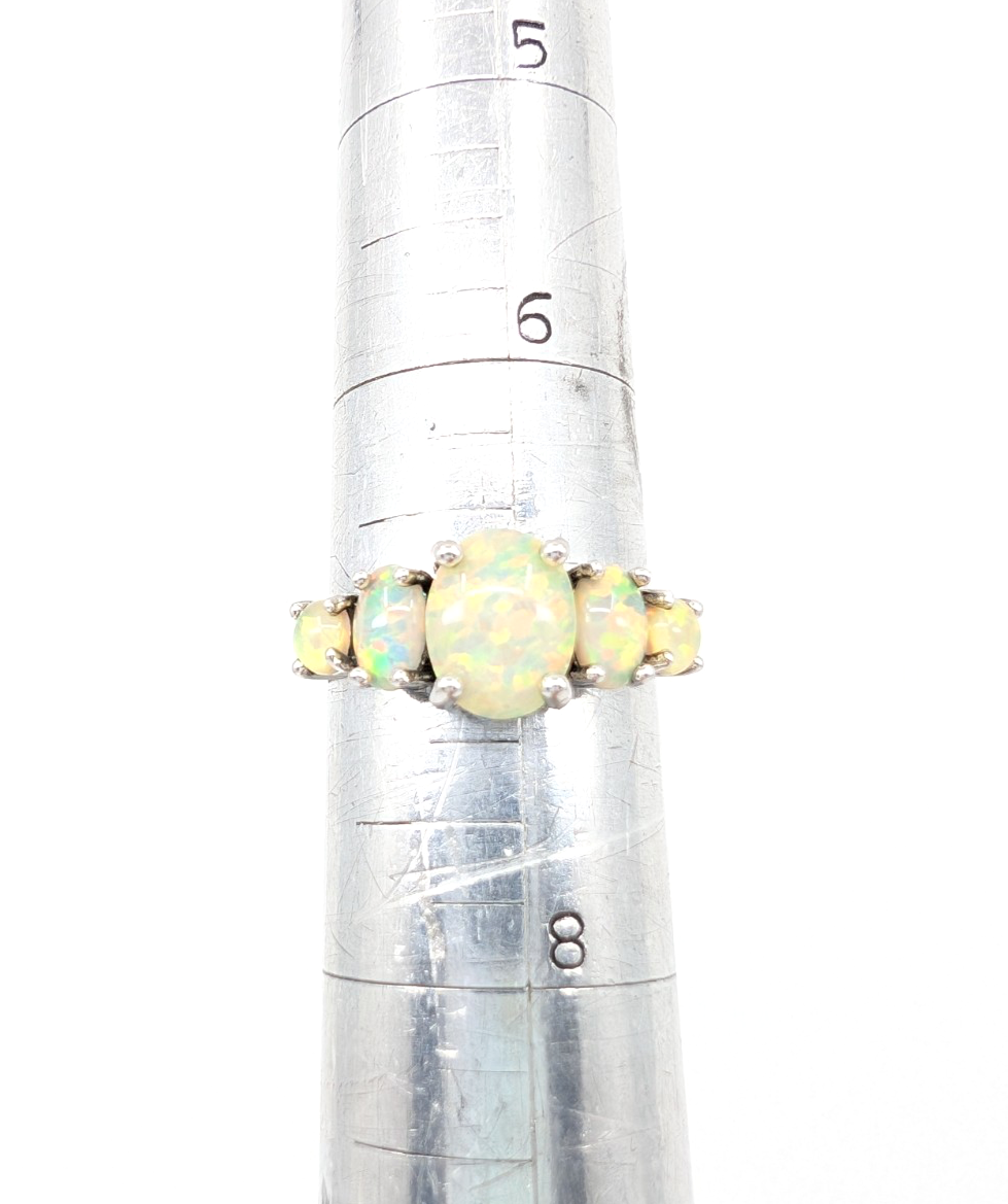 Sterling Silver 925 6.75 Ring 5 Graduated Oval Yellow Opal 11437 - Image 7