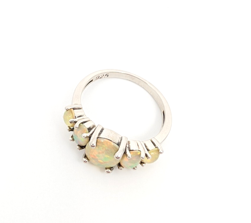 Sterling Silver 925 6.75 Ring 5 Graduated Oval Yellow Opal 11437 - Image 13