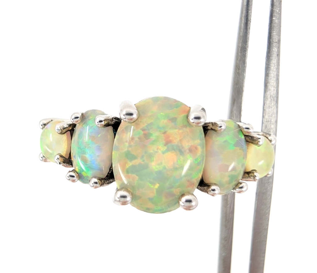 Sterling Silver 925 6.75 Ring 5 Graduated Oval Yellow Opal 11437 - Image 16