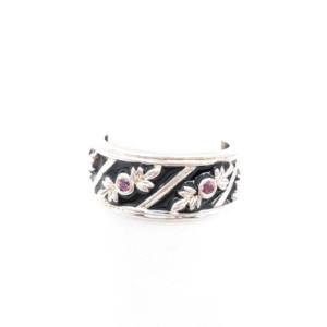 Sterling Silver 925 6.75 Ring Black Enamel & Pink Quartz Band R353-FOX1074