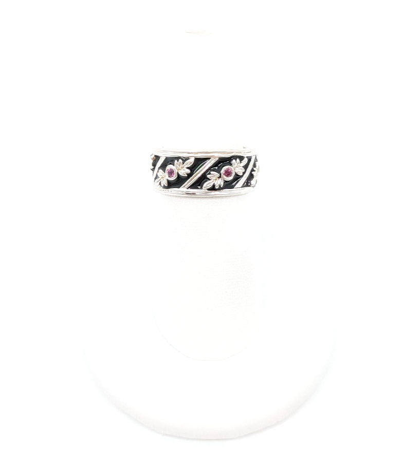 Sterling Silver 925 6.75 Ring Black Enamel & Pink Quartz Band R353-FOX1074 - Image 3