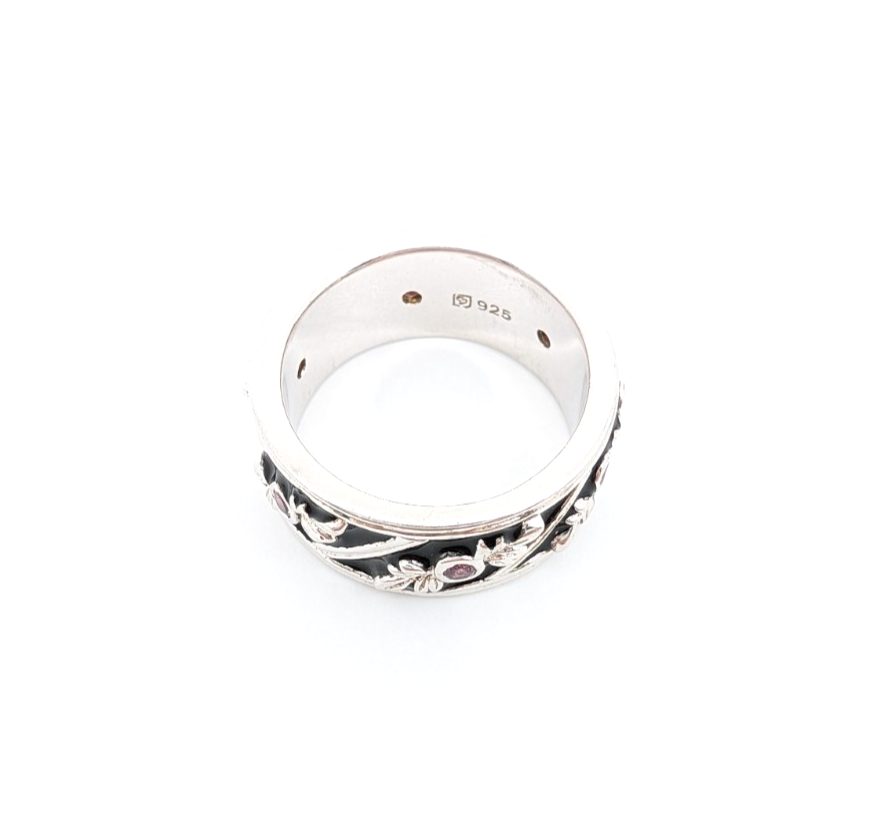 Sterling Silver 925 6.75 Ring Black Enamel & Pink Quartz Band R353-FOX1074 - Image 6