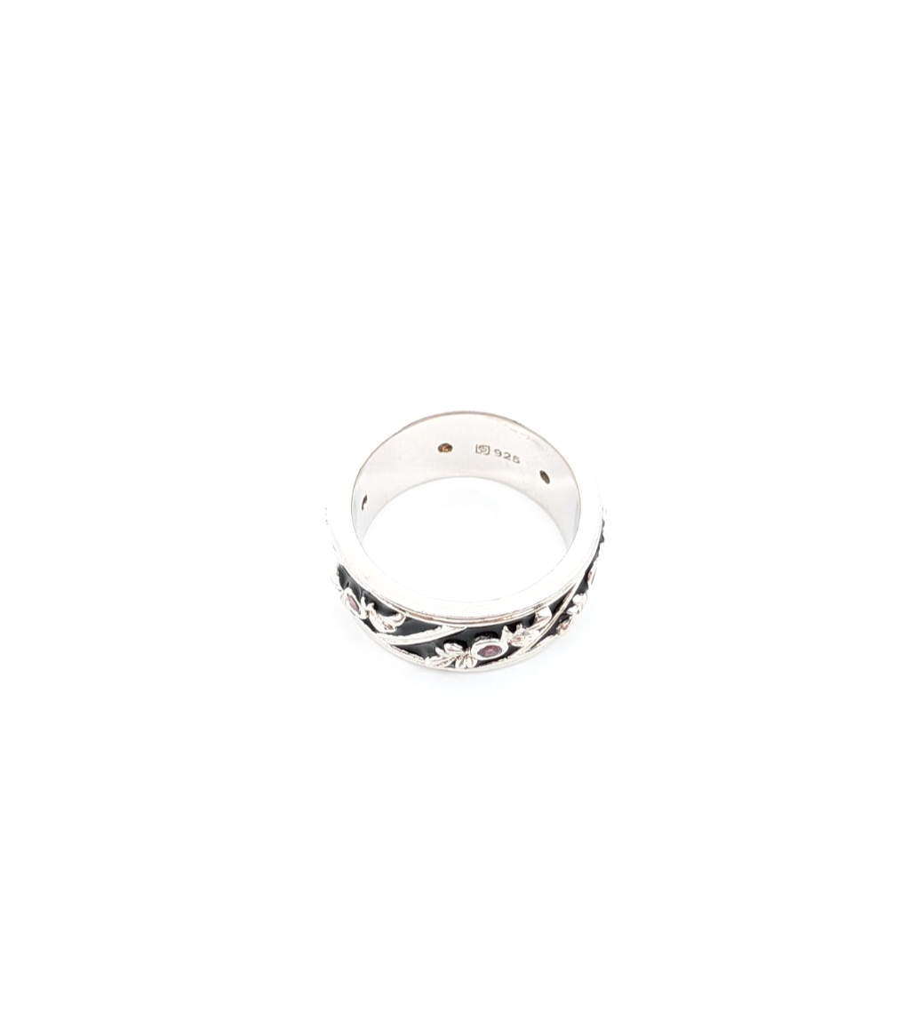 Sterling Silver 925 6.75 Ring Black Enamel & Pink Quartz Band R353-FOX1074 - Image 7