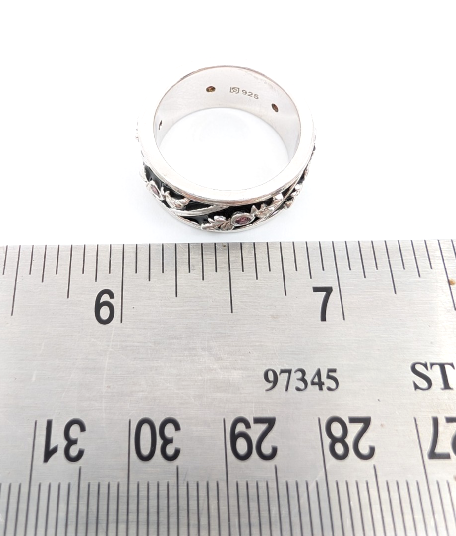 Sterling Silver 925 6.75 Ring Black Enamel & Pink Quartz Band R353-FOX1074 - Image 9