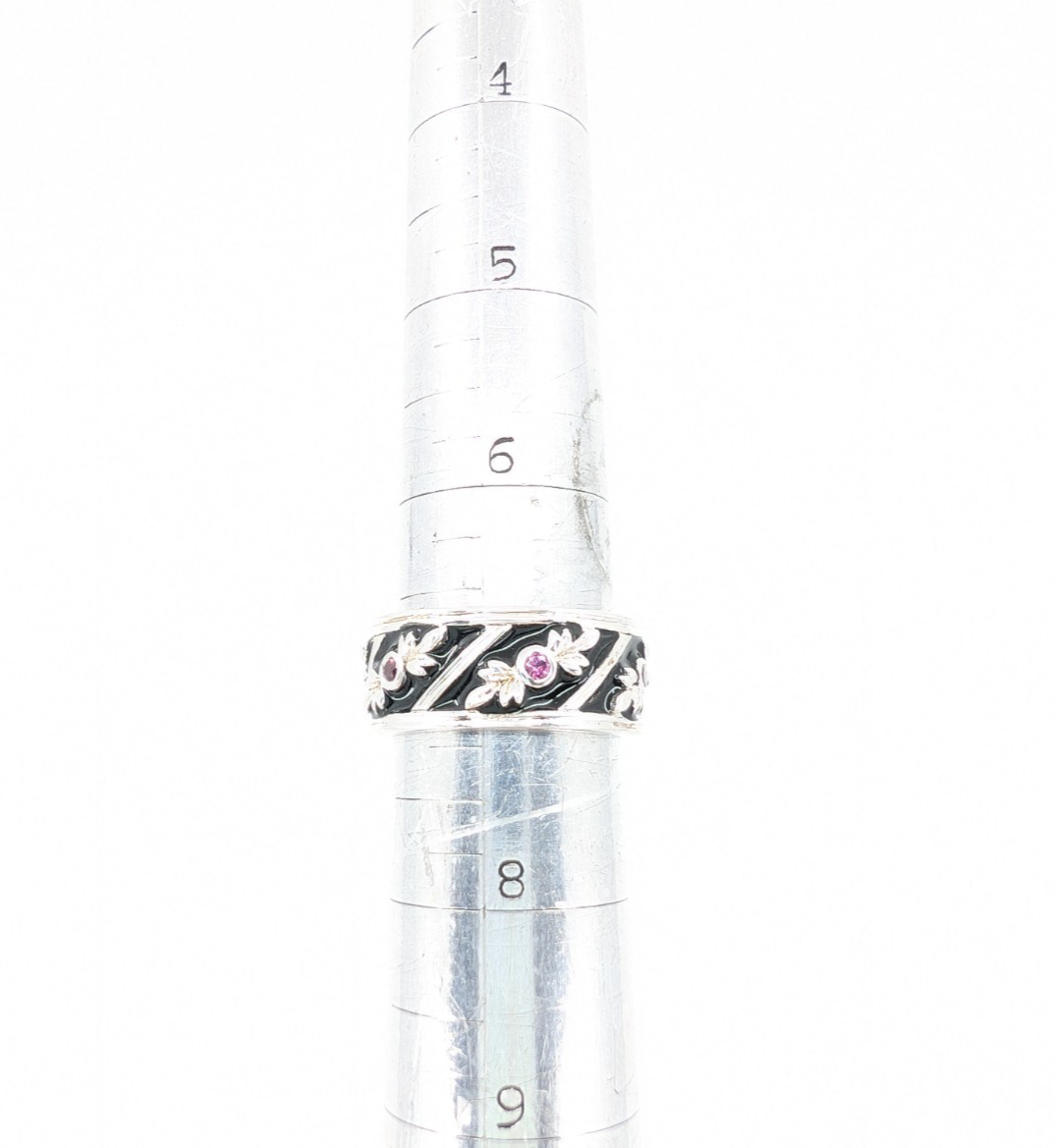 Sterling Silver 925 6.75 Ring Black Enamel & Pink Quartz Band R353-FOX1074 - Image 10