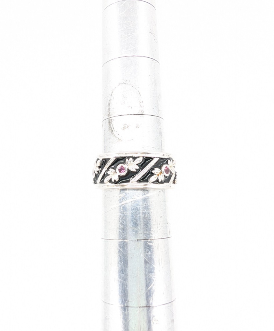 Sterling Silver 925 6.75 Ring Black Enamel & Pink Quartz Band R353-FOX1074 - Image 11