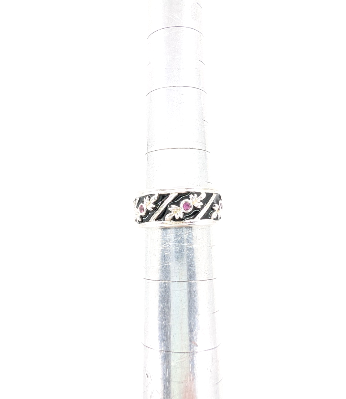 Sterling Silver 925 6.75 Ring Black Enamel & Pink Quartz Band R353-FOX1074 - Image 12