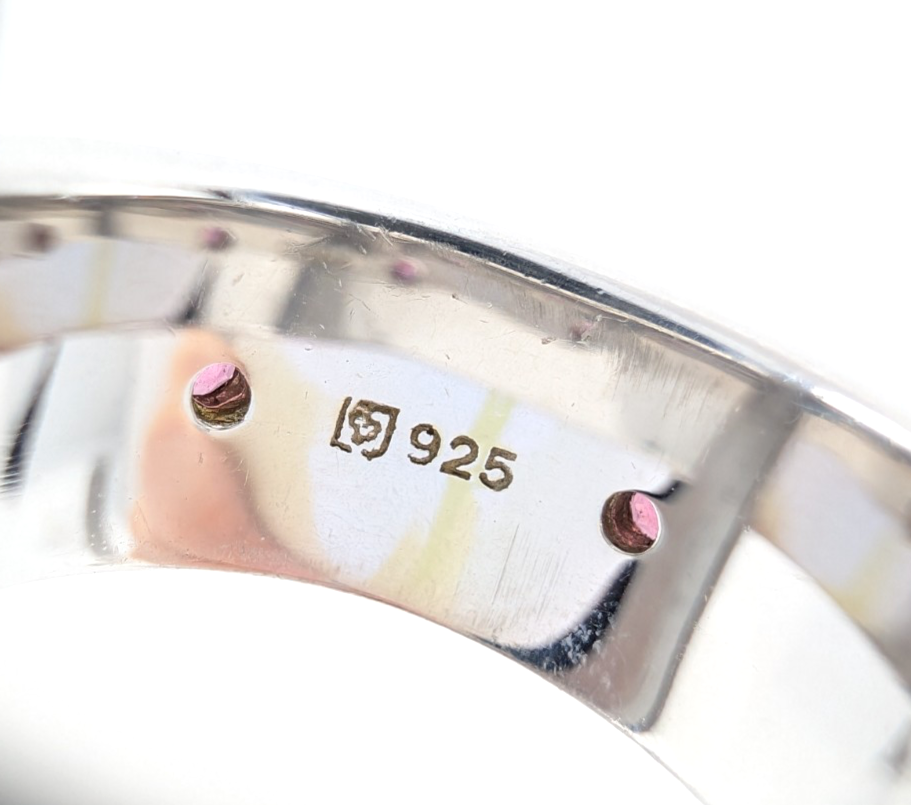 Sterling Silver 925 6.75 Ring Black Enamel & Pink Quartz Band R353-FOX1074 - Image 14