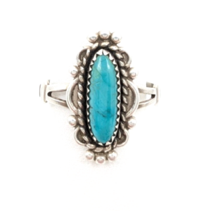 Sterling Silver 925 8 Ring Oval Turq Bead/ Swirl Frame R378- FOX1137