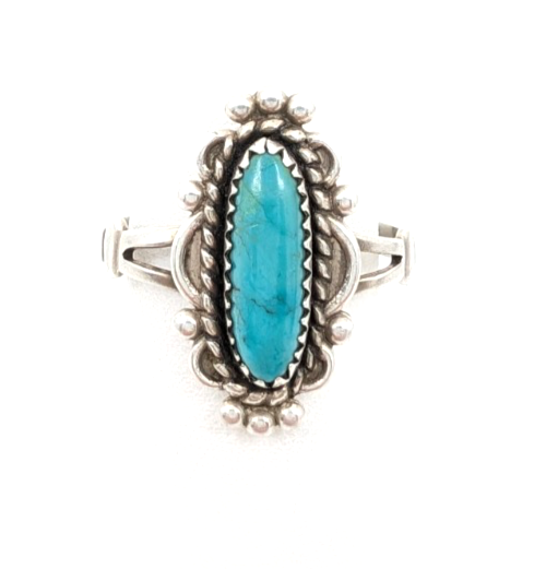 Sterling Silver 925 8 Ring Oval Turq Bead/ Swirl Frame R378- FOX1137