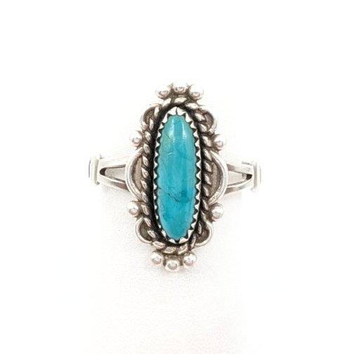 Sterling Silver 925 8 Ring Oval Turq Bead/ Swirl Frame R378- FOX1137 - Image 2