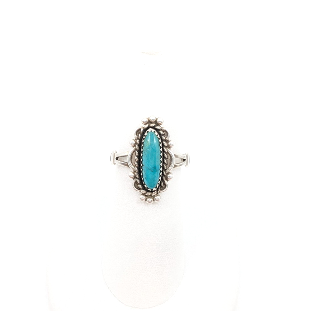 Sterling Silver 925 8 Ring Oval Turq Bead/ Swirl Frame R378- FOX1137 - Image 3