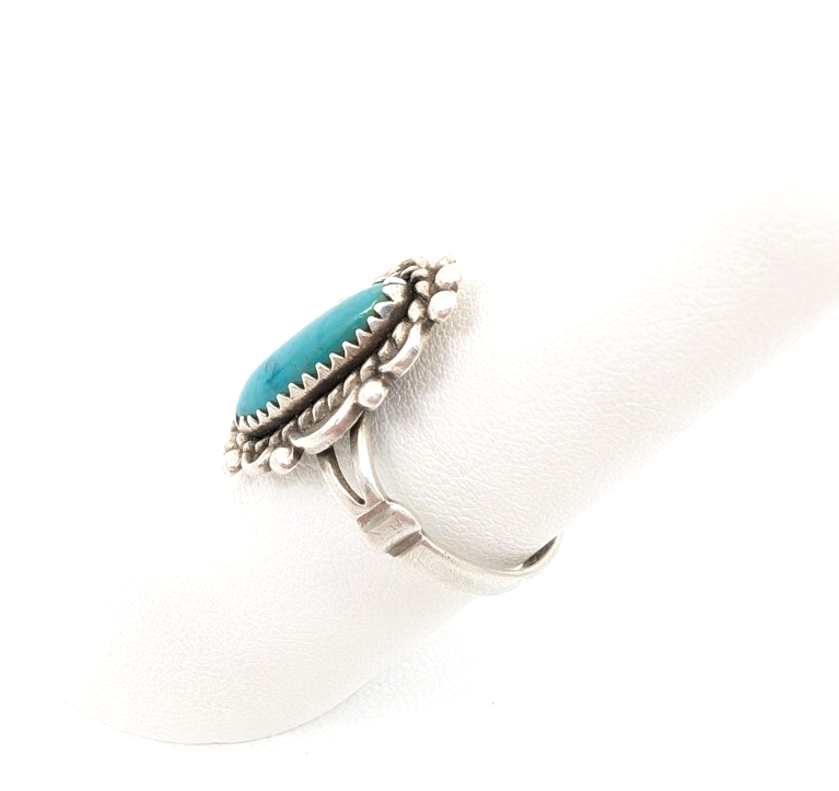 Sterling Silver 925 8 Ring Oval Turq Bead/ Swirl Frame R378- FOX1137 - Image 4