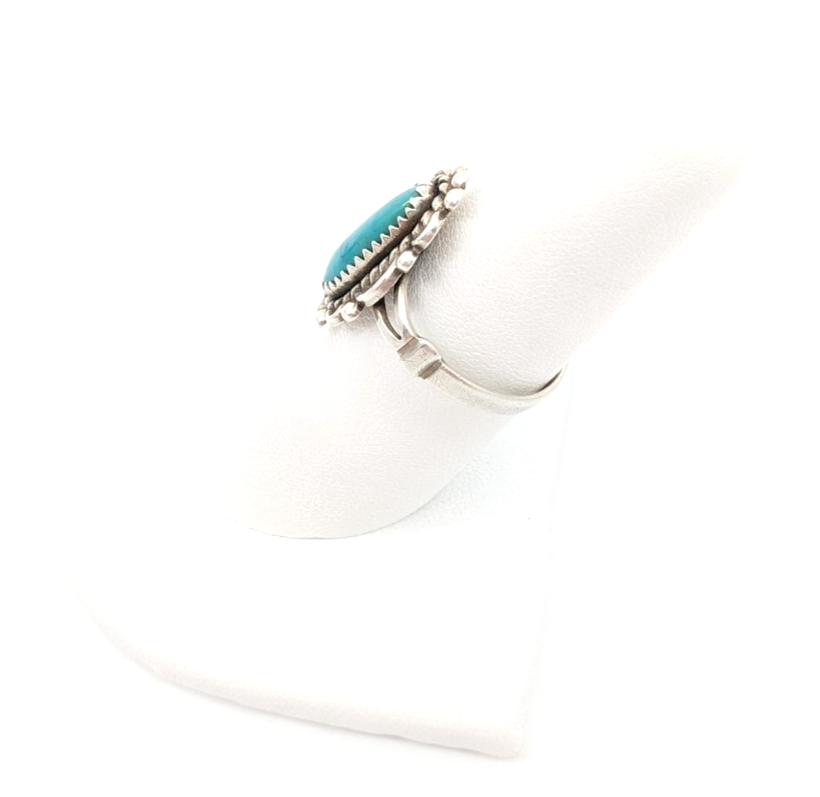 Sterling Silver 925 8 Ring Oval Turq Bead/ Swirl Frame R378- FOX1137 - Image 5
