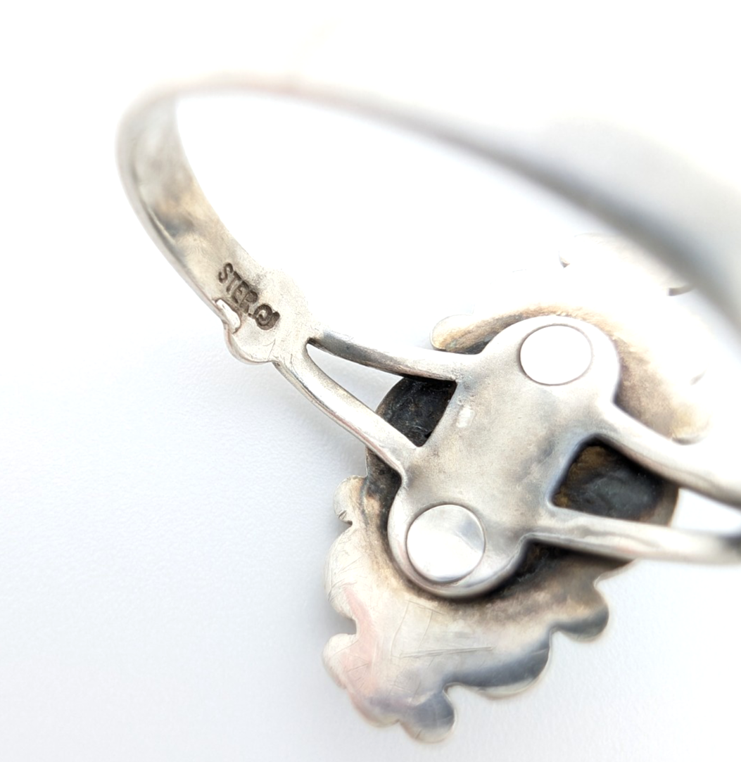 Sterling Silver 925 8 Ring Oval Turq Bead/ Swirl Frame R378- FOX1137 - Image 9