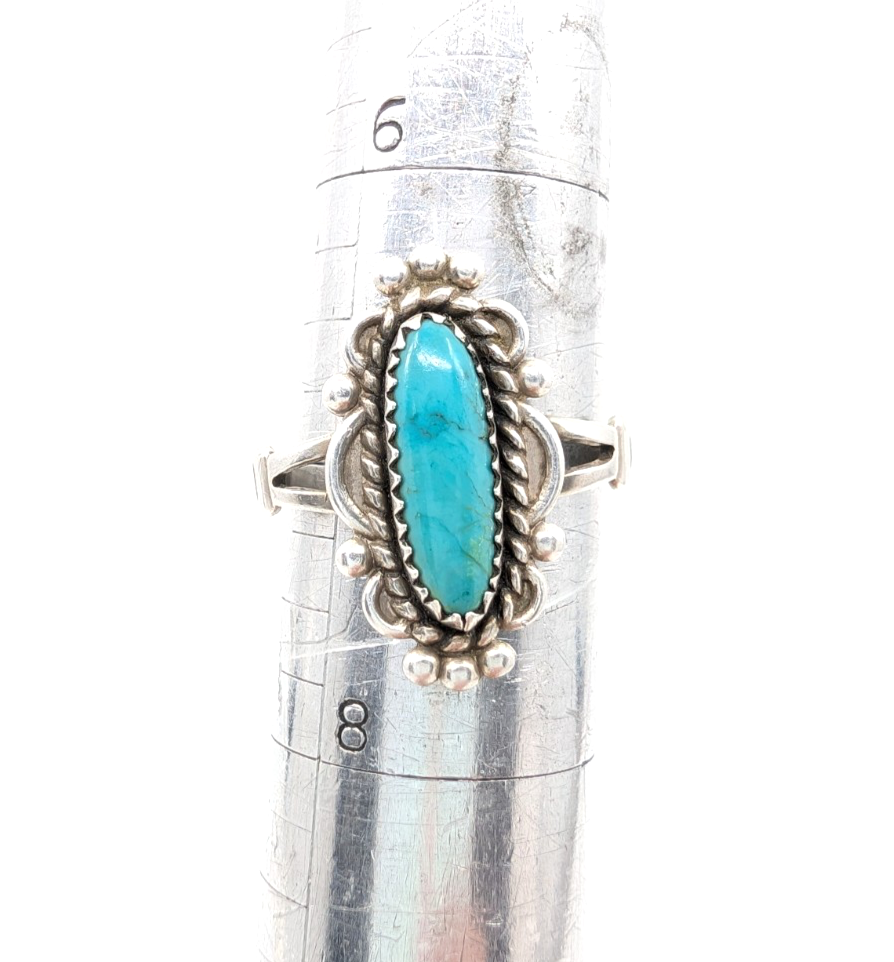 Sterling Silver 925 8 Ring Oval Turq Bead/ Swirl Frame R378- FOX1137 - Image 11
