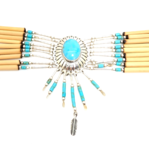 Sterling Silver 925 16" Necklace Liquid Silver Turquoise Choker 12569