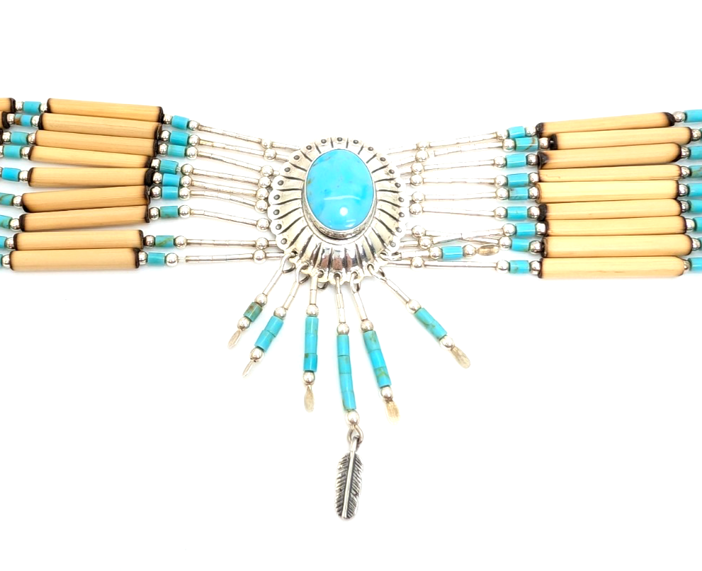Sterling Silver 925 16" Necklace Liquid Silver Turquoise Choker 12569