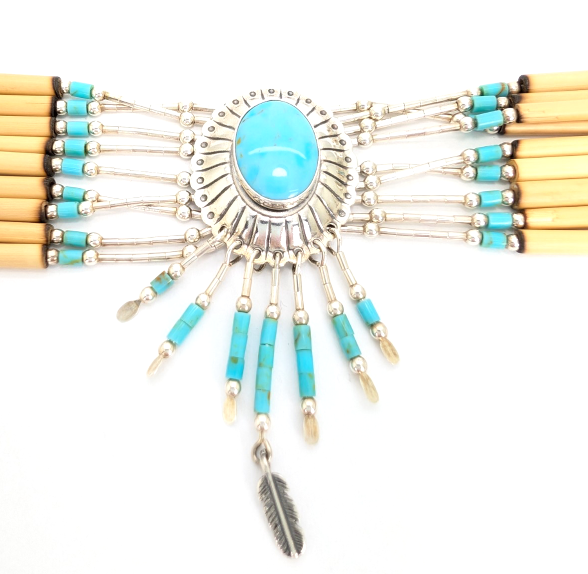 Sterling Silver 925 16" Necklace Liquid Silver Turquoise Choker 12569 - Image 2
