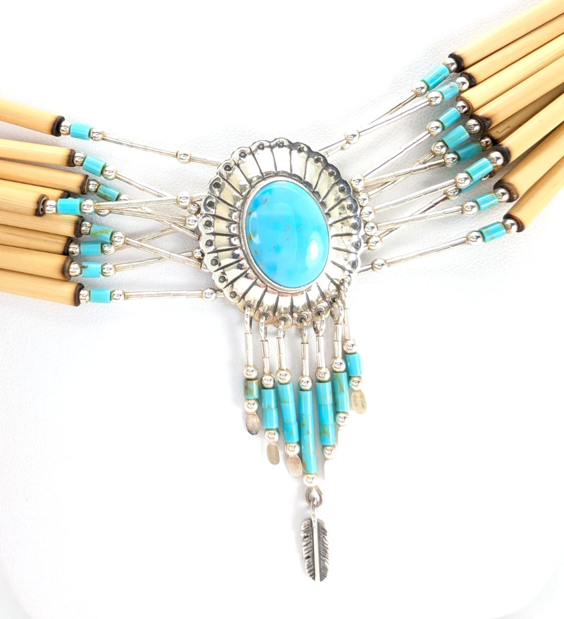 Sterling Silver 925 16" Necklace Liquid Silver Turquoise Choker 12569 - Image 3