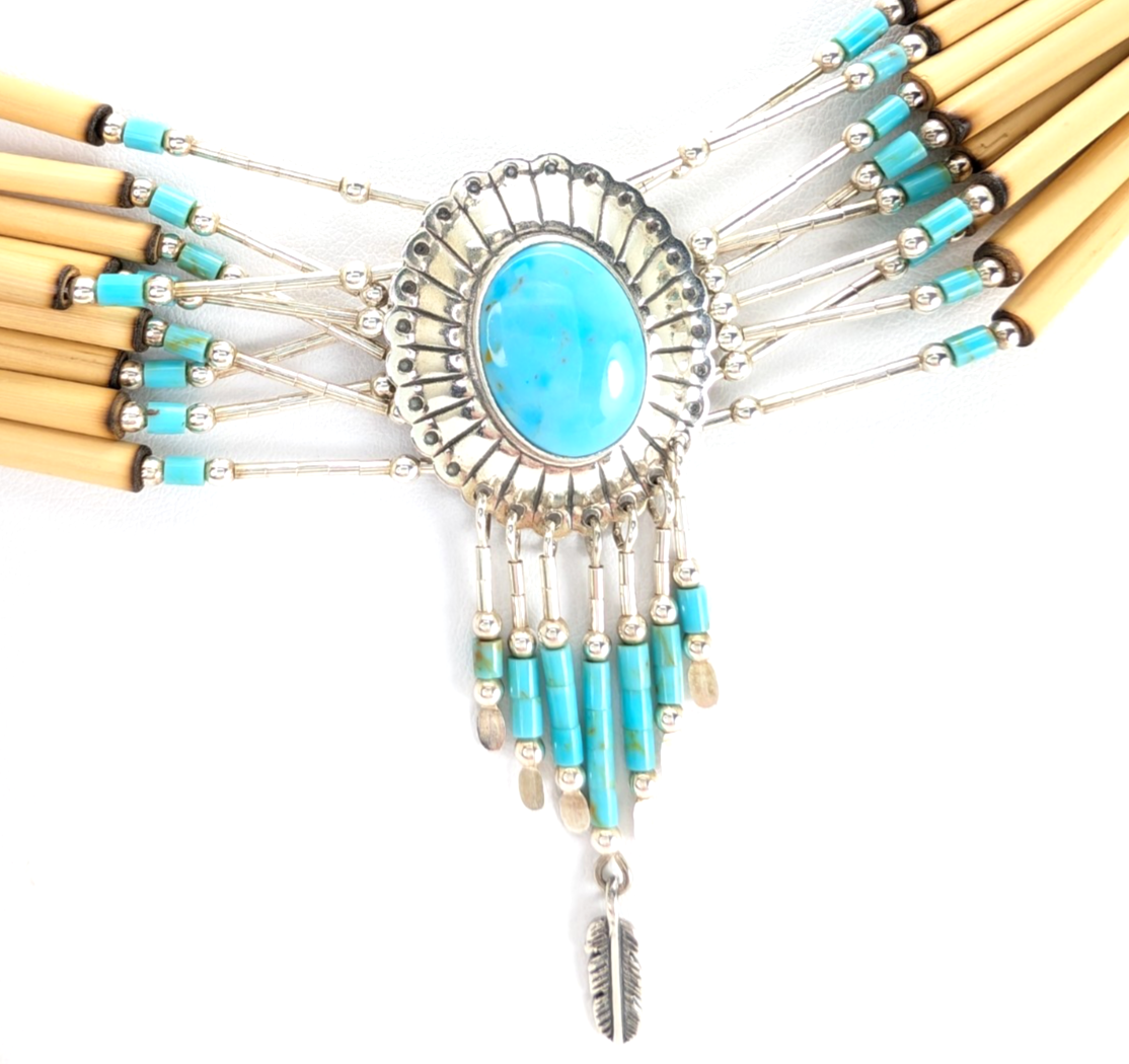 Sterling Silver 925 16" Necklace Liquid Silver Turquoise Choker 12569 - Image 4
