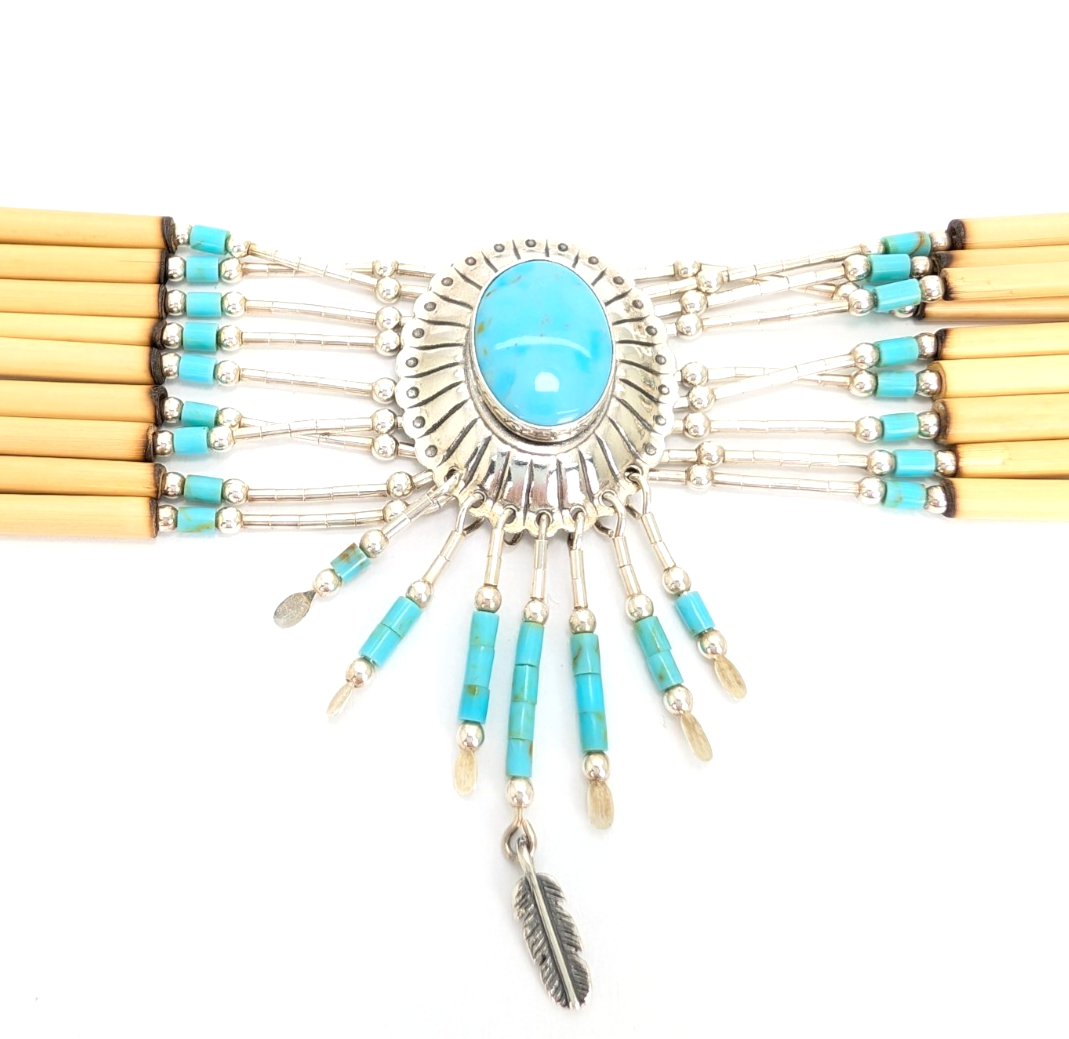 Sterling Silver 925 16" Necklace Liquid Silver Turquoise Choker 12569 - Image 5