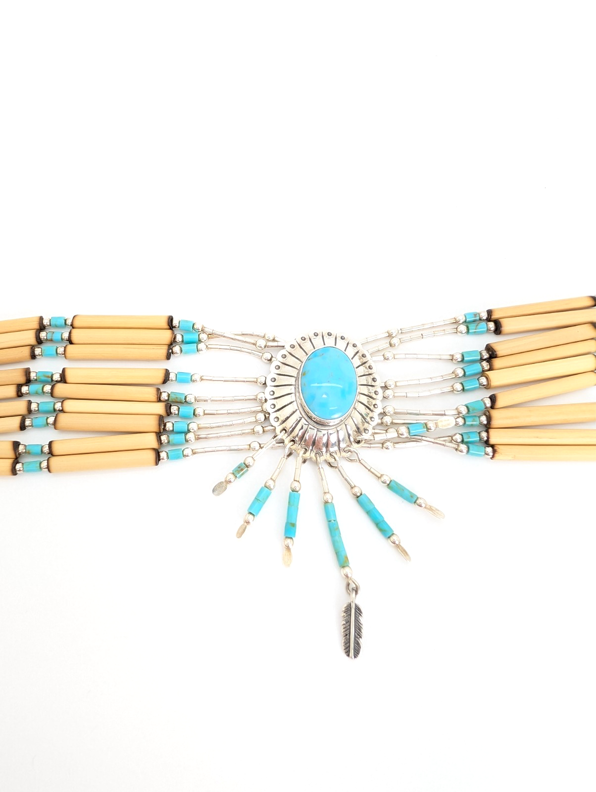 Sterling Silver 925 16" Necklace Liquid Silver Turquoise Choker 12569 - Image 6